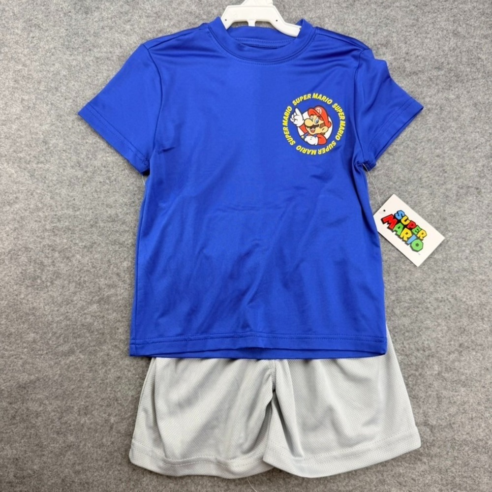 Super Mario Nintendo Boys Size 4 T-Shirt & Shorts 2 Piece Outfit Set NWT